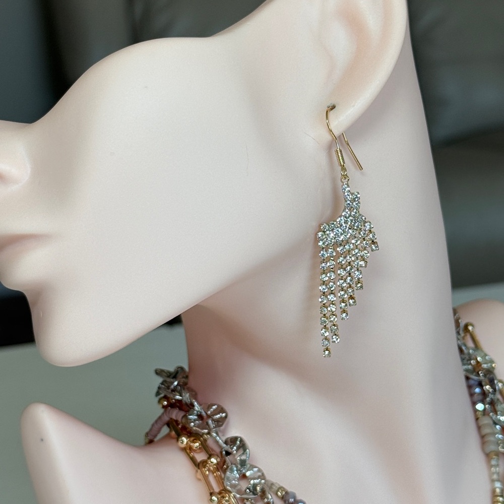 Gold-Tone Crystal Fringe Drop Earrings - Elegant Women Jewelry